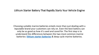 Lithium Starter Battery That Rapidly Starts Your Vehicle Engine