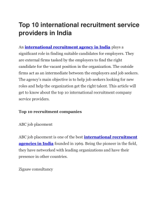 Top 10 international recruitment service providers in India