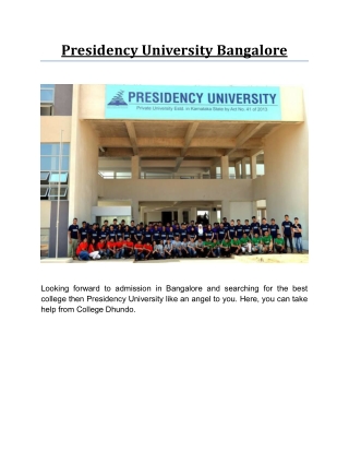 Presidency University Bangalore