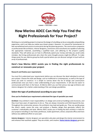 How Merino ADCC Can Help You Find the Right Professionals for Your Project