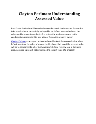 Clayton Perlman Understanding Assessed Value