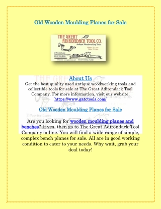 Old Wooden Moulding Planes for Sale