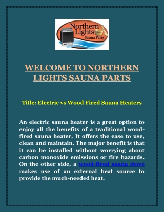 Electric vs Wood Fired Sauna Heaters