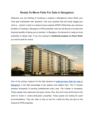 Ready-To-Move Flats For Sale In Bangalore