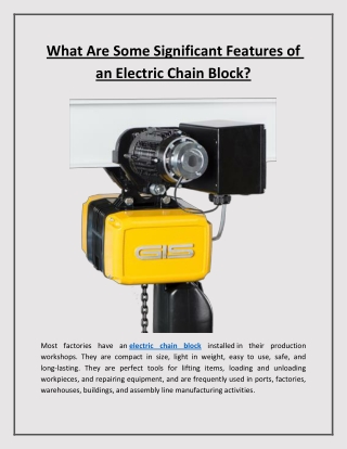 What Are Some Significant Features of an Electric Chain Block