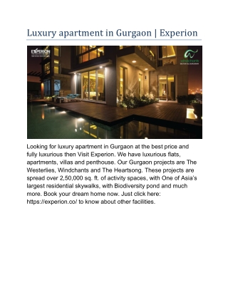 Luxury apartment in Gurgaon | Experion