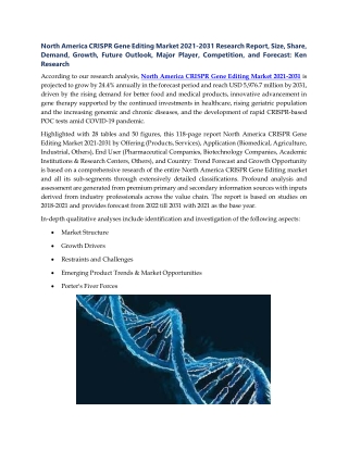 North America CRISPR Gene Editing Market 2021-2031, Size, Share: Ken Research