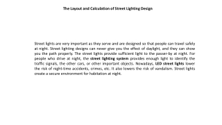 The Layout and Calculation of Street Lighting Design