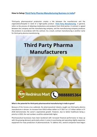 How to Setup Third Party Pharma Manufacturing Business in India?