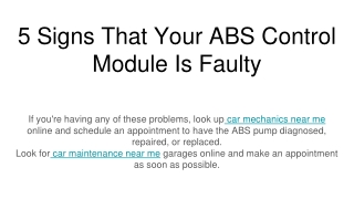 5 Signs That Your ABS Control Module Is Faulty
