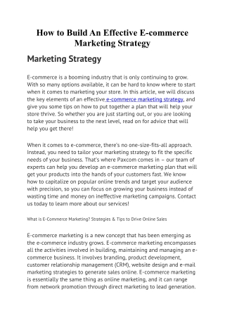 How to Build An Effective E-commerce Marketing Strategy