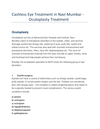 Cashless Eye Treatment in Navi Mumbai - Oculoplasty treatment