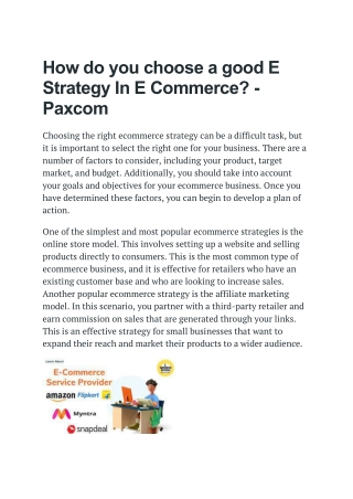 How do you choose a good E Strategy In E Commerce- Paxcom