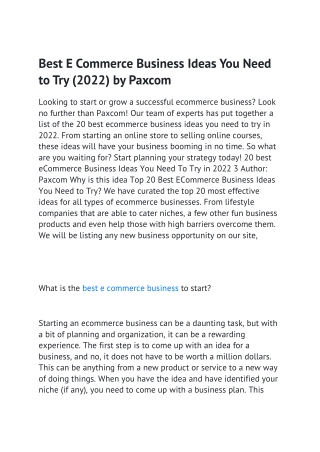 Best E Commerce Business Ideas You Need to Try (2022) by Paxcom