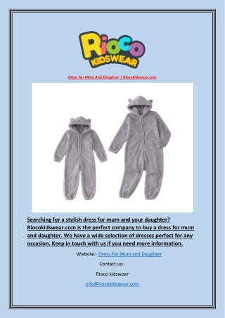 Dress For Mum And Daughter | Riocokidswear.com
