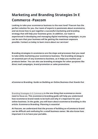 Marketing and Branding Strategies In E Commerce -Paxcom