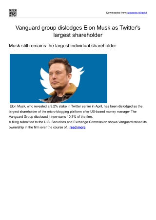 Vanguard group dislodges Elon Musk as Twitter's largest shareholder