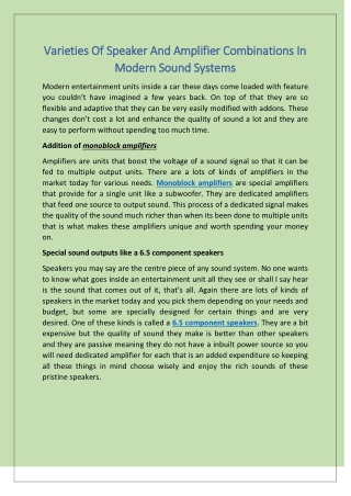 Varieties Of Speaker And Amplifier Combinations In Modern Sound Systems