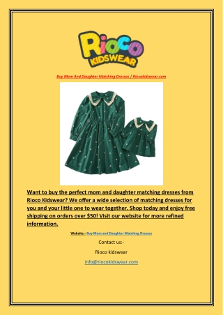 Buy Mom And Daughter Matching Dresses | Riocokidswear.com
