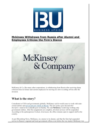 Mckinsey Withdraws from Russia after Alumni and Employees Criticize the Firm’s Stance