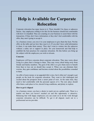 Help is Available for Corporate Relocation