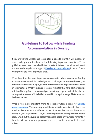 Guidelines to Follow while Finding Accommodation in Dursley