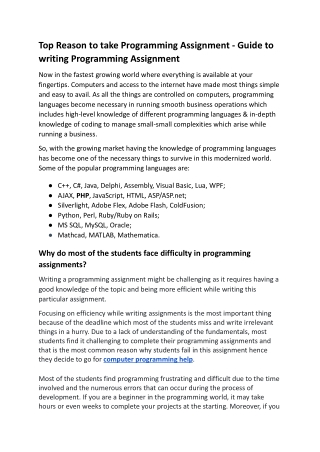 Top Reason to take Programming Assignment - Guide to writing Programming Assignment