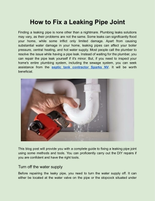 How to Repair a Leaking Pipe Joint