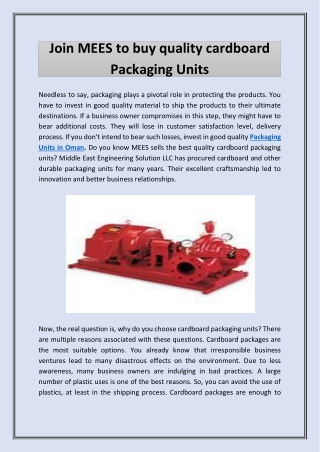 Join MEES to buy quality cardboard Packaging Units