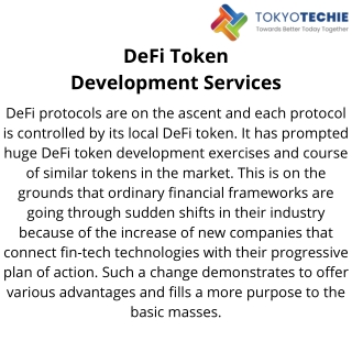 DeFi Token Development Services | TokyoTechie