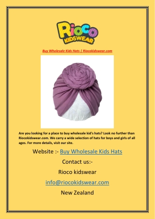 Buy Wholesale Kids Hats | Riocokidswear.com