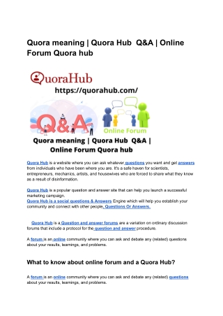 Quora meaning _ Quora Hub  Q&A _ Online Forum Quora hub