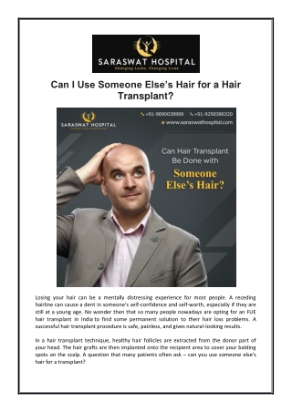 Can I Use Someone Else’s Hair for A Hair Transplant?