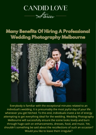 Many Benefits Of Hiring A Professional Wedding Photography Melbourne