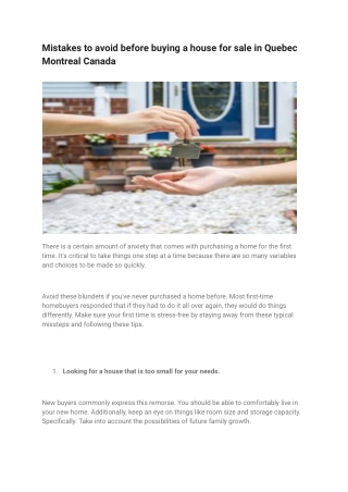 Mistakes to avoid before buying a house for sale in Quebec Montreal Canada