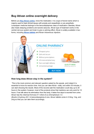 Buy Ativan online overnight delivery