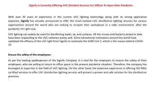 Signify Is Currently Offering UVC Disinfect Services For Offices To Open After Pandemic