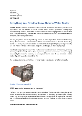 Everything You Need to Know About a Water Motor
