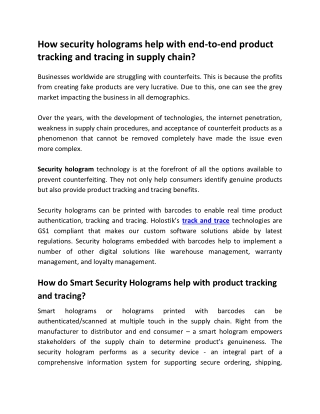 How security holograms help with end-to-end product tracking and tracing