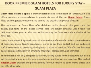 Book Premier Guam Hotels for Luxury Stay – Guam Plaza