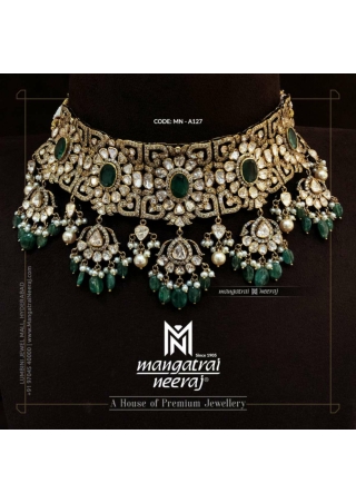 Polki Necklace with Uncuts and Ruby, Emerald stones