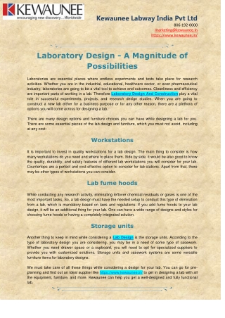 Laboratory Design - Kewaunee Labway India Pvt Ltd