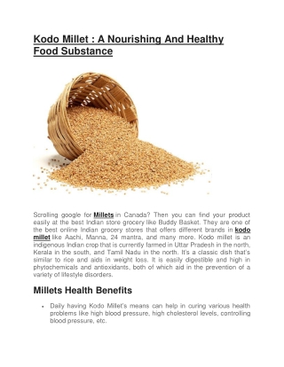 Kodo Millet  A Nourishing And Healthy Food Substance