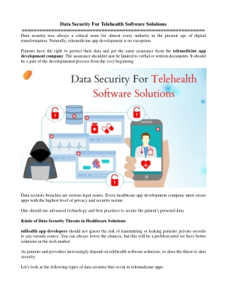 Data Security For Telehealth Software Solutions