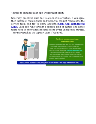 Tactics to enhance cash app withdrawal limit?