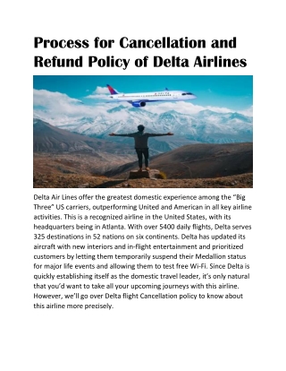 Process for Cancellation and Refund Policy of Delta Airlines