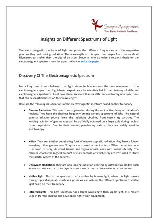 Insights on Different Spectrums of Light