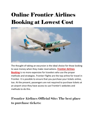Online Frontier Airlines Booking at Lowest Cost