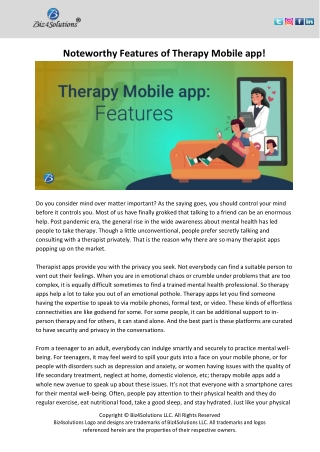 Noteworthy Features of Therapy Mobile app!