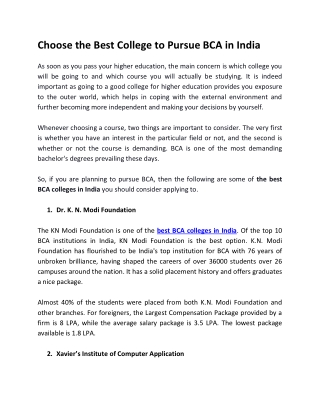Choose the Best College to Pursue BCA in India